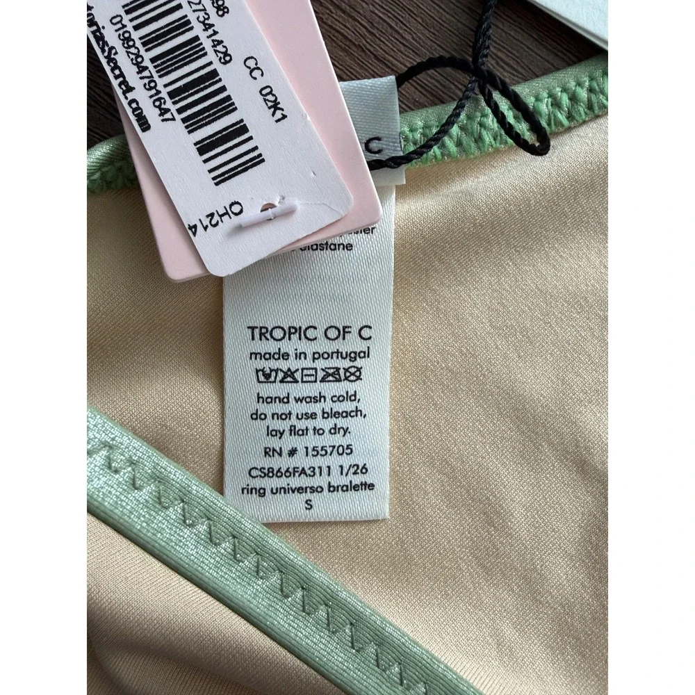 Tropic of C Ring Universo Bralette Bikini Top Sage Green Shimmer Small NWT Beach